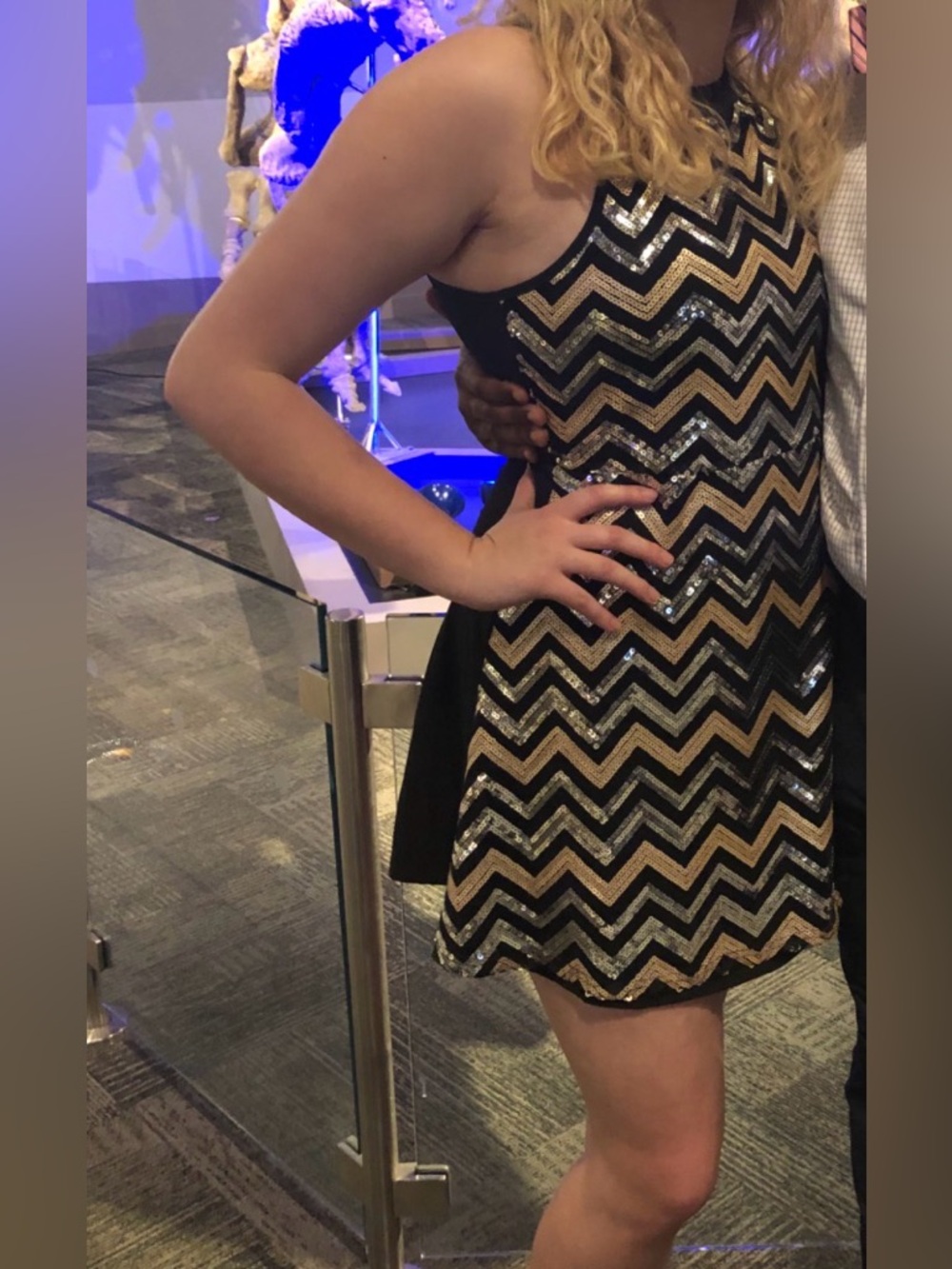 Altar'd State Black, Gold, and Silver Chevron Sequin Mini Dress